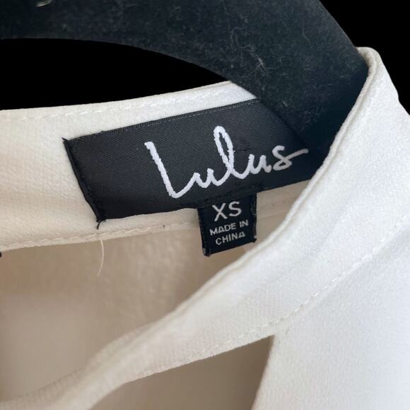 Lulus White Bell Sleeve Chiffon Blouse Double Deep V Keyhole Choker Micro Mini - Picture 2 of 3